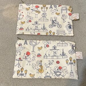 La Cocotte Paris Zipper Pouch Set in Cream with Playful Rooster Print